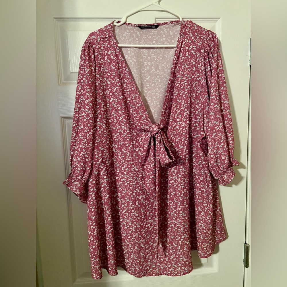 BloomChic Pink Tie Front 3/4 Sleeve Blouse